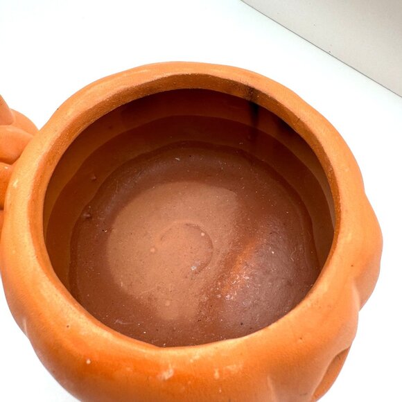 Vintage Jack-O-Lantern Red Clay Terra Cotta 5"  Halloween Pumpkin Candle Holder - Picture 4 of 9